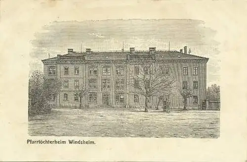 [Künstlerpostkarte Unikat gemalt/gezeichnet] AK Bad Windsheim Pfarrtöchterheim nach Stich 1908. 