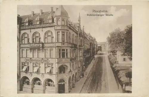 [Echtfotokarte schwarz/weiß] AK Pforzheim Bohnenberger Straße ca. 1917. 
