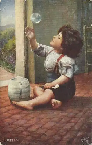 [Künstlerpostkarte reproduziert] AK Tuck Oilette - Kind mit Seifenblasen / Bubbles color 1909. 