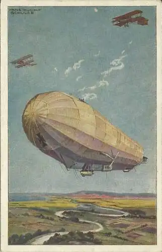 [Künstlerpostkarte reproduziert] Sammlung 9 AKs Dt. Luftflottenverein - 1. Weltkrieg - Eckenbrecher/Schulze ca. 1915. 