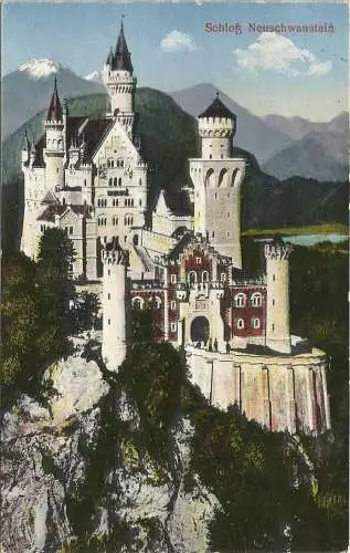 [Echtfotokarte farbig] AK Schloss Neuschwanstein color ~1910. 