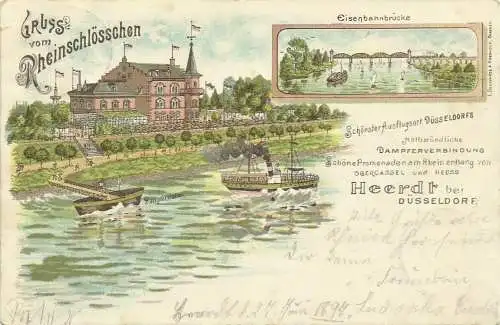 [Lithographie] AK Düsseldorf Heerdt Rheinschlösschen Farblitho 1897 [41]. 