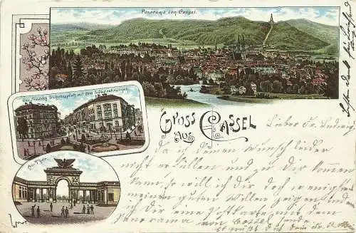 [Lithographie] AK Kassel Cassel Mehrbild Farblitho 1898. 