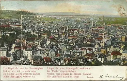 [Lithographie] AK Stuttgart Leporello - 10 Kleinbilder in Tasche color ~1910. 