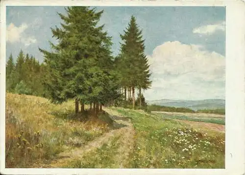 [Künstlerpostkarte reproduziert] Farb-AK Gemälde Ernst Frommhold - Sonne über Wald und Feld. 