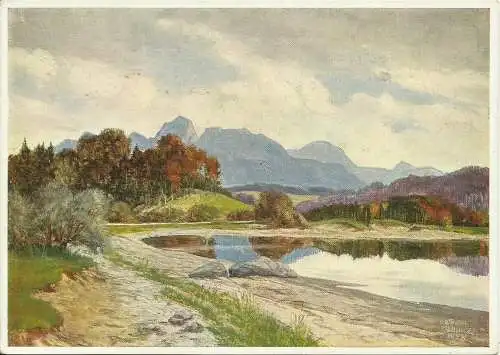 [Künstlerpostkarte reproduziert] Farb-AK Gemälde L. Meilinger - Seehammersee mit Wendelstein. 