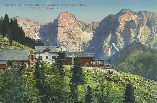 [Echtfotokarte farbig] AK Vorderkaiserfelden Unterkunftshaus Kaisergebirge / Kufstein color ~1910. 