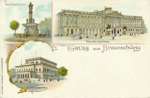 [Lithographie] AK Braunschweig Mehrbild-Farblitho ca. 1900. 