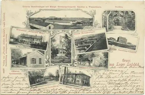 [Echtfotokarte schwarz/weiß] AK Lagerlechfeld Augsburg Truppenübungsplatz Multibild 1902. 