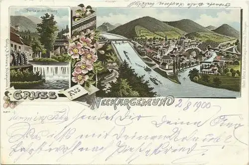 [Lithographie] AK Neckargemünd Gruss aus Mehrbild Farblitho 1900. 