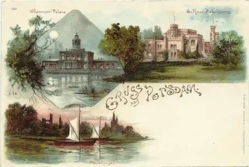 [Lithographie] AK Potsdam Babelsberg Pfaueninsel Mehrbild-Farblitho ~1900. 