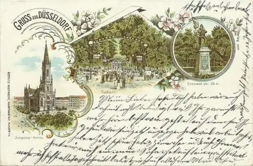[Lithographie] AK Düsseldorf Kirche Tonhalle 39er Farblitho ~1900. 