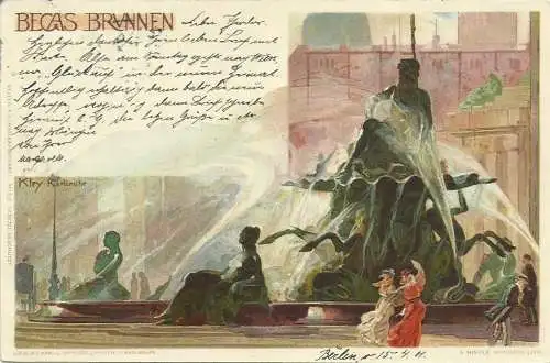 [Künstlerpostkarte reproduziert] AK Berlin Begas-Brunnen sign. Kley Farblitho Kley 1901. 