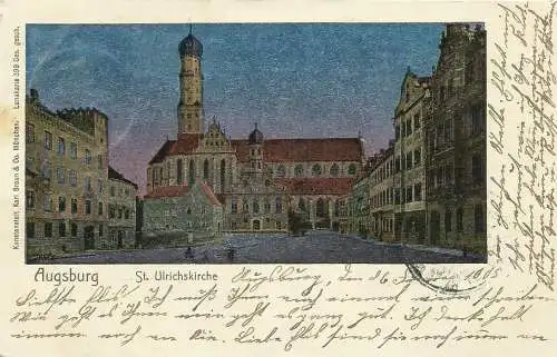 [Lithographie] AK Augsburg St Ulrichskirche Luna-Leuchtkarte 1903. 