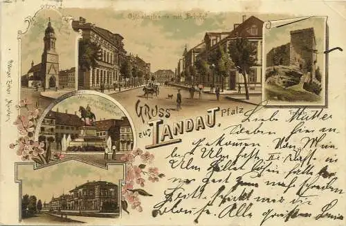 [Lithographie] AK Landau / Pfalz Farblitho 5 Bilder 1897. 