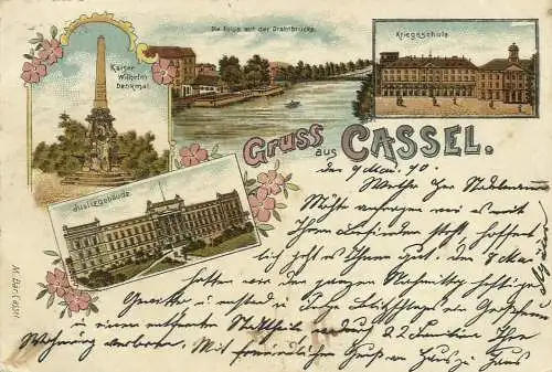 [Lithographie] AK Kassel Cassel Mehrbild-Farblitho 4 Ansichten 1900. 