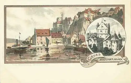 [Künstlerpostkarte reproduziert] AK Meersburg Mehrbild-Farblitho sign. Mutter ~1900. 