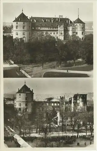 [Echtfotokarte schwarz/weiß] Sammlung 5 AKs Stuttgart - Brand im Alten Schloss - Brandkatastrophe 1931. 