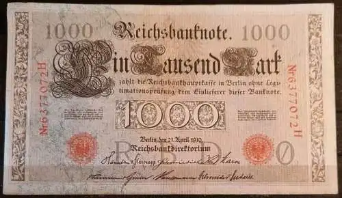 10 Stück Reichsbanknote 1000 Mark