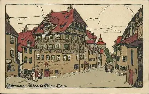 [Lithographie] AK Nürnberg Dürerhaus Steinzeichnung ca. 1920. 