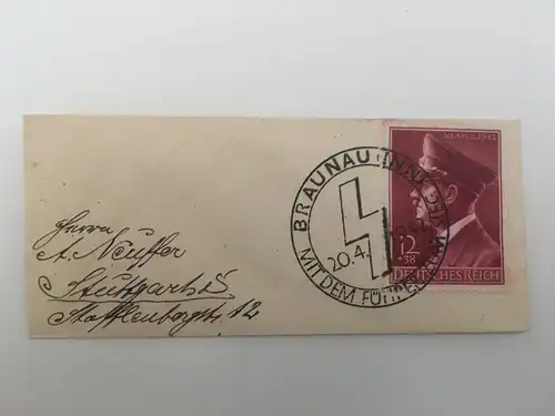 Deutsches Reich 1942 Nr 53. Geburtstag des Führers 1942 Sonderstempel BRAUNAU INN 20.4.1942 Rundstempel (Datum und/oder Ort klar) 0002