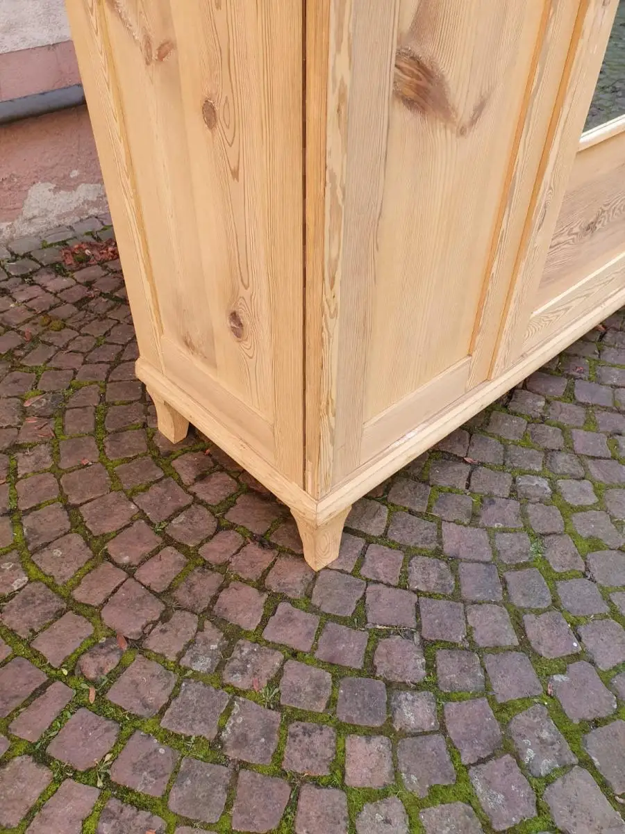 Antiker Schrank Holz Spiegelschrank Weichholz Natur Restauriert 1