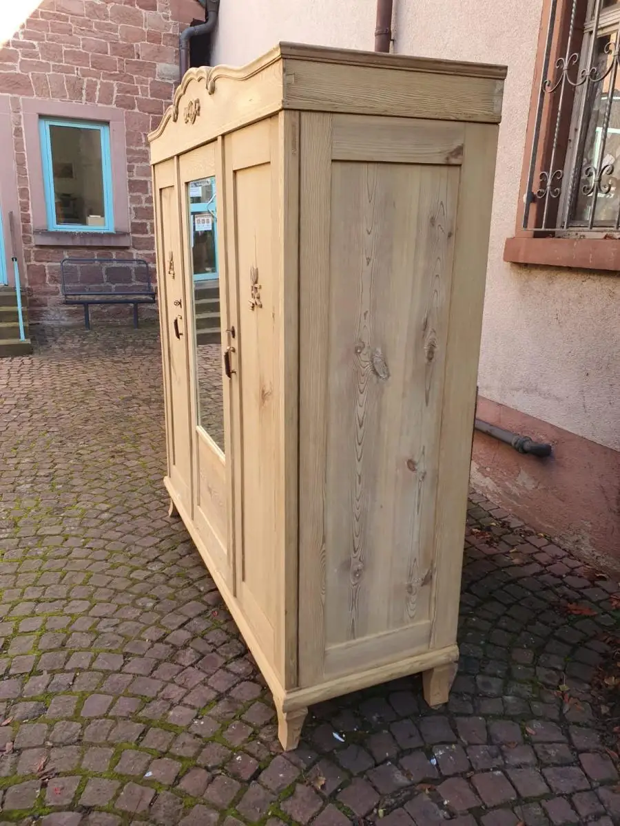 Antiker Schrank Holz Spiegelschrank Weichholz Natur Restauriert 6
