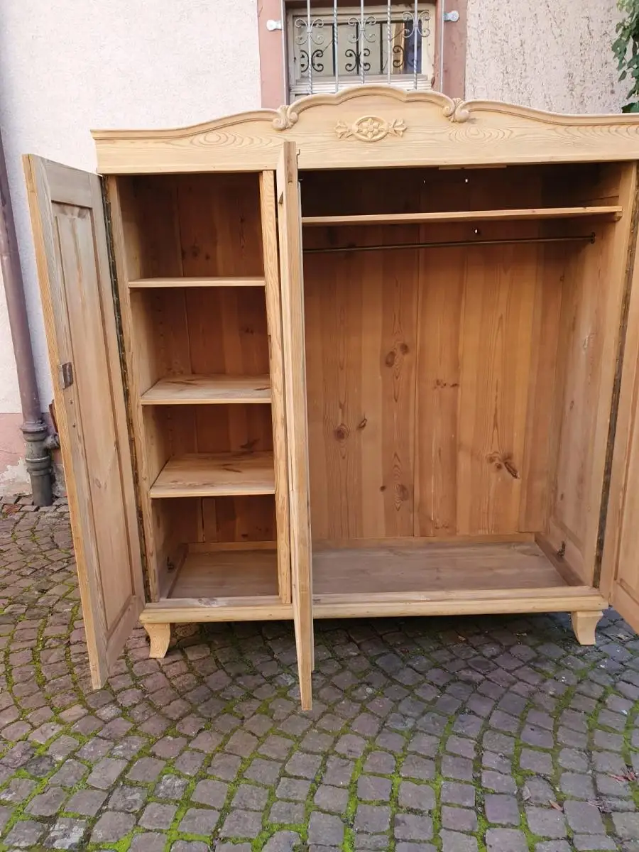 Antiker Schrank Holz Spiegelschrank Weichholz Natur Restauriert 8