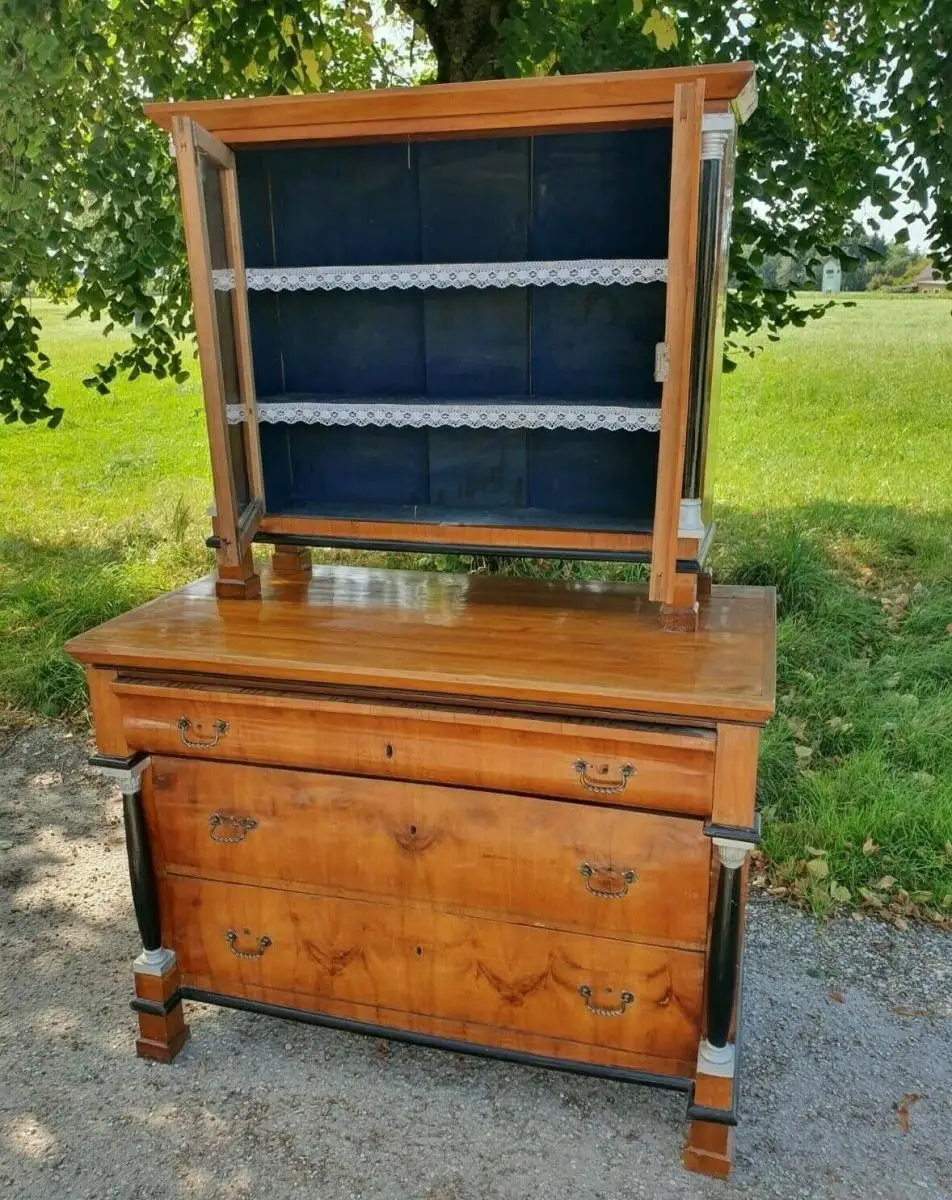 Buffet Antik Holz Kommode Schrank Biedermeier Vitrine Küchenschrank 1