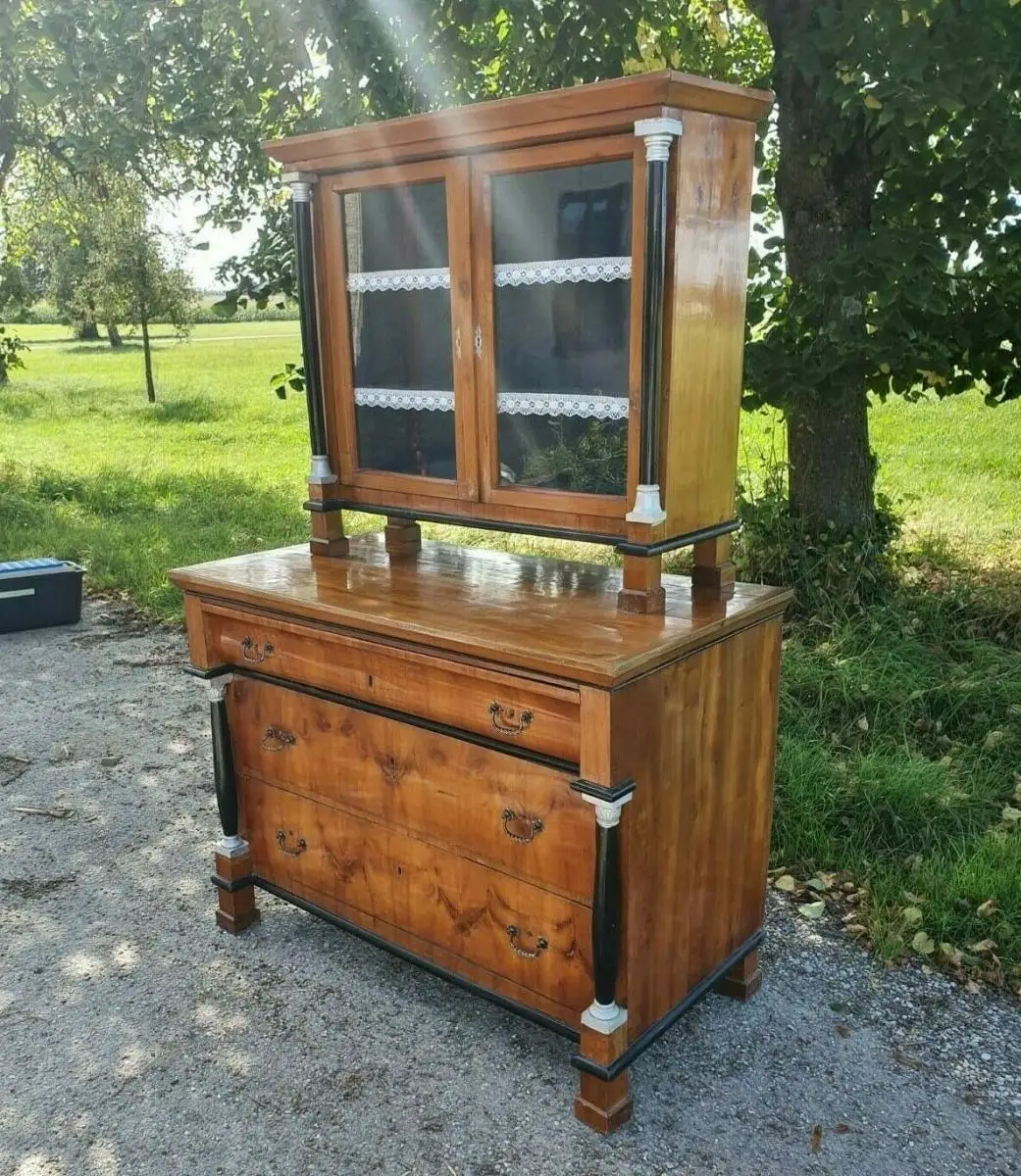 Buffet Antik Holz Kommode Schrank Biedermeier Vitrine Küchenschrank 11