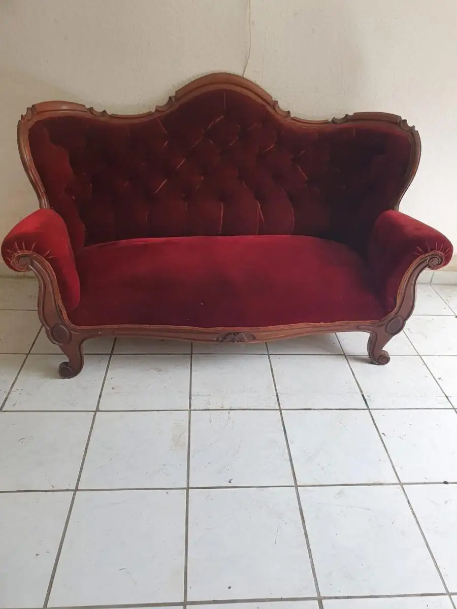 Rotes samt Sofa | Antik 4