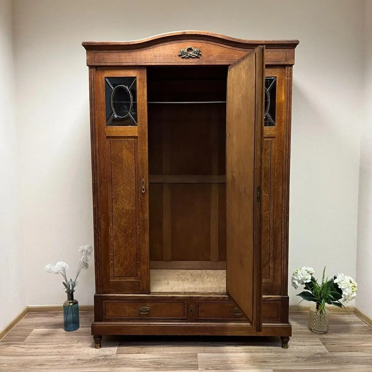 Kleiderschrank I Antik I Jugendstil I Bleiverglasung I Messing 13