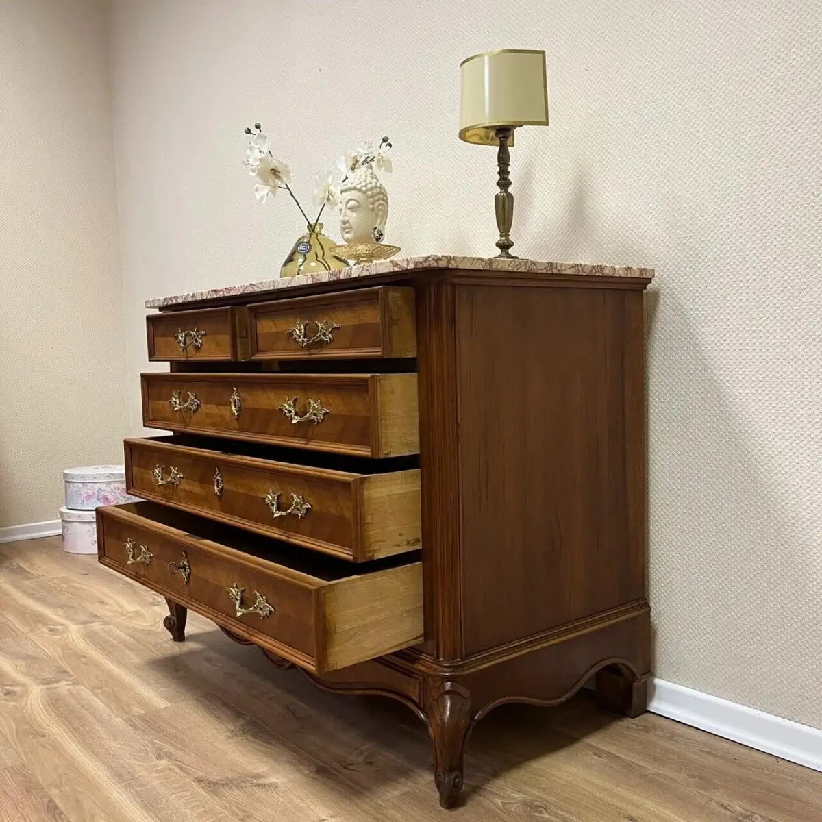 Antike Kommode mit Marmorplatte I Louis XV um 1900 I Nussbaum 14