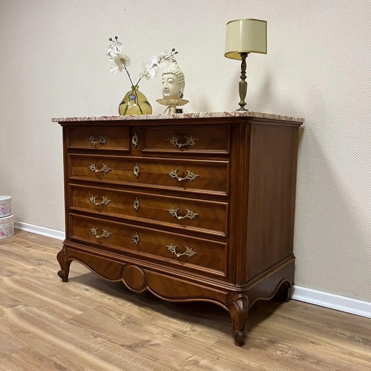 Antike Kommode mit Marmorplatte I Louis XV um 1900 I Nussbaum 2