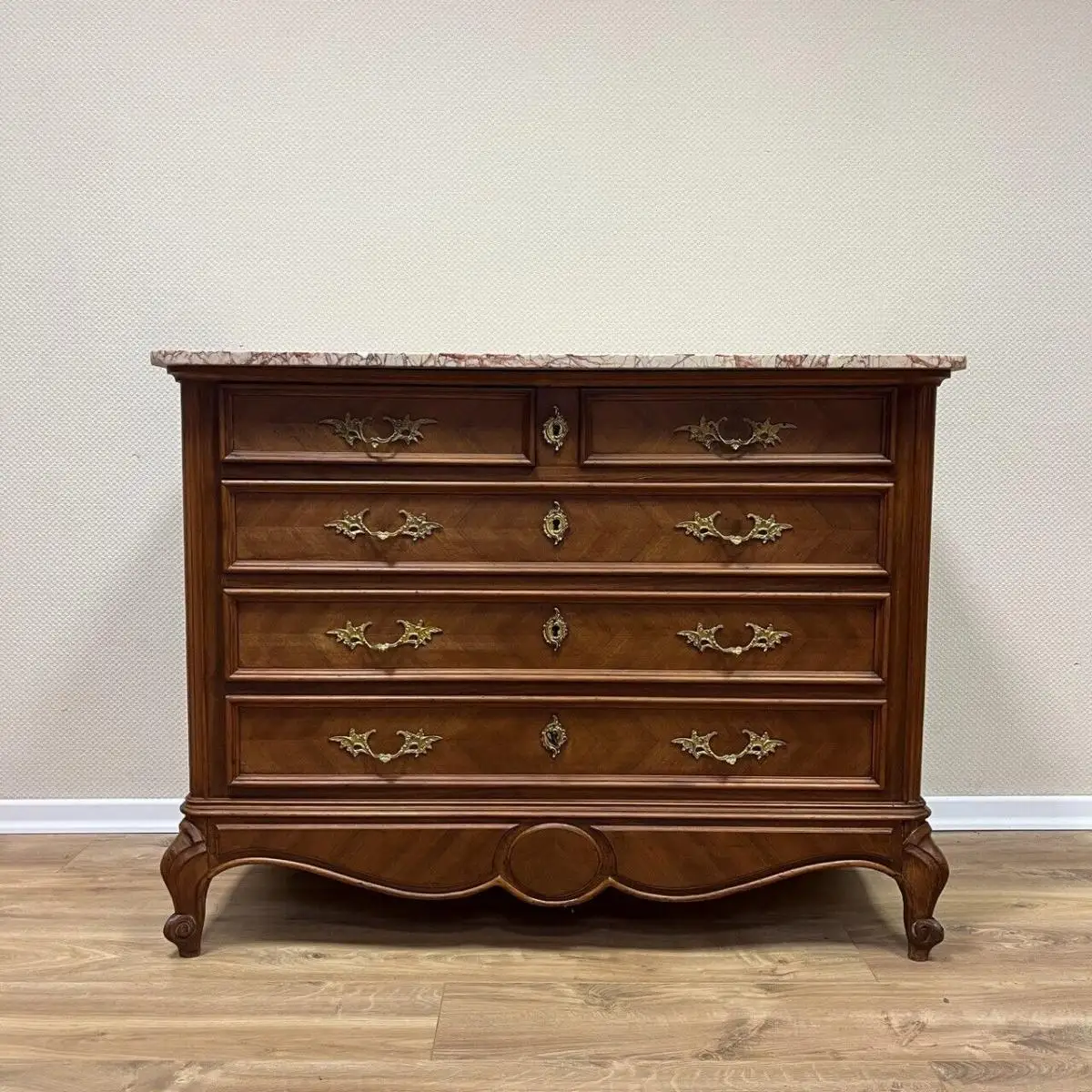 Antike Kommode mit Marmorplatte I Louis XV um 1900 I Nussbaum 6