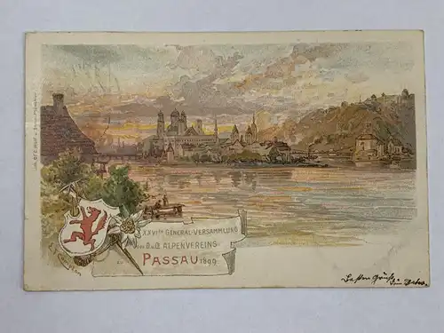 [Lithographie] XXVI te General Versammlung des D. u. Oe. Alpenvereins zu Passau 1899. 