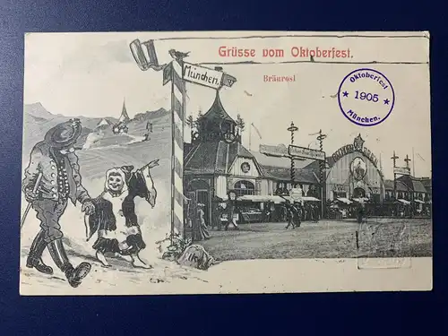 [Künstlerpostkarte reproduziert] Grüsse vom Oktoberfest München Bräurosl 1905. 