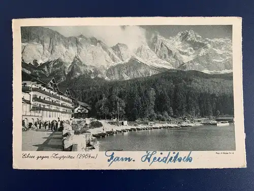 [Echtfotokarte schwarz/weiß] Eibsee gegen Zugspitze (2964m). 