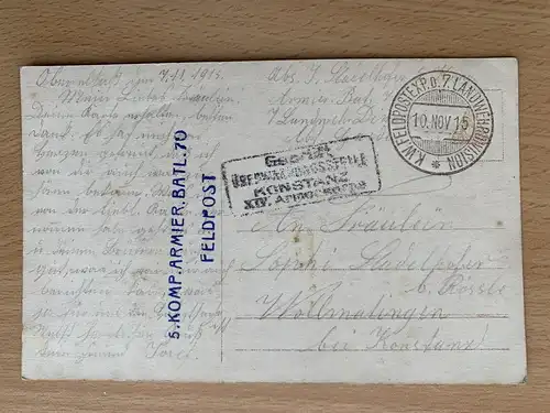 [Propagandapostkarte] 1915 WK1, An der Weichsel, Bist du treu dem Vaterlande, so gib einen Kuß zum Pfande. 