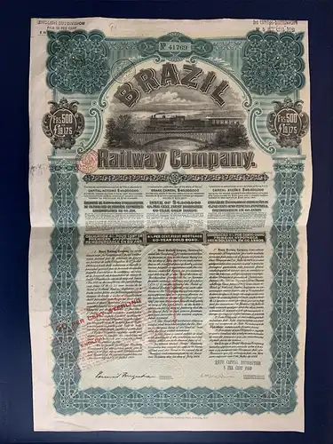 Brazil Railway Company, Goldbond 4,5%, Laufzeit 60 Jahre, Ausgabe Juni 1909