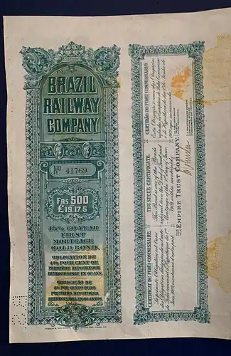 Brazil Railway Company, Goldbond 4,5%, Laufzeit 60 Jahre, Ausgabe Juni 1909