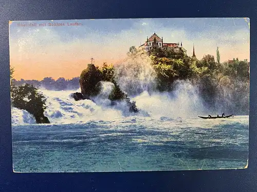[Ansichtskarte] Rheinfall mit Schloß Laufen. Format 14 x 9 cm, um 1910. 