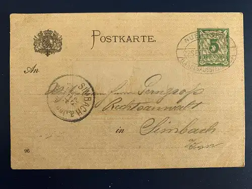 [Ansichtskarte] Bayerische Landes-Ausstellung Nürnberg, Format 14 x 9 cm, gelaufen 1896. 