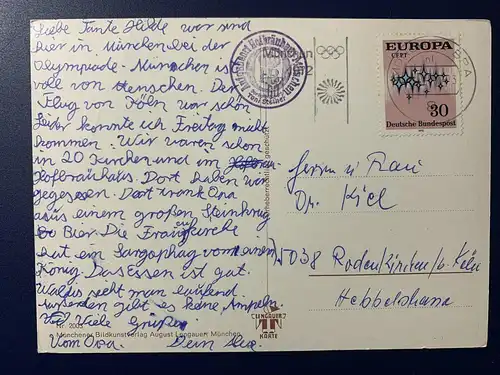 [Künstlerpostkarte reproduziert] Ein Münchner Gruß! Mit Stempel "Aufgabeort Hofbräuhaus München", 1972. 