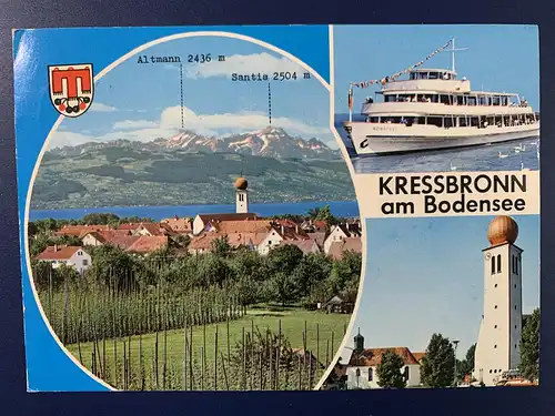 [Echtfotokarte farbig] Kressbronn am Bodensee, mit Wappen. 