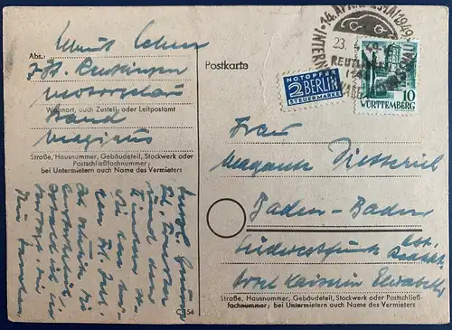 All. Bes. Franz. Zone Württemberg-H. 1949 Nr 33 Sonderstempel