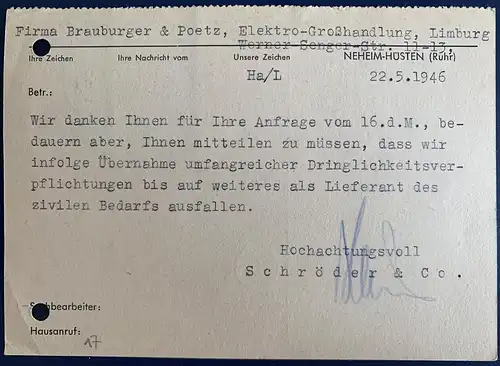 All. Bes. Bizone 1946 Nr 17 Rundstempel (Datum und/oder Ort klar)