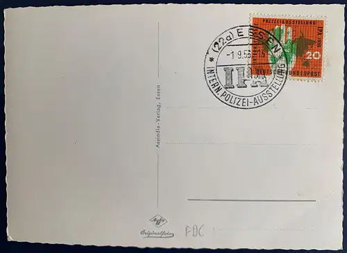 [Echtfotokarte schwarz/weiß] Essen, Grugapark, Ersttagssonderstempel zur Internationalen Polizei-Ausstellung in Essen. 