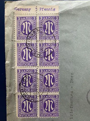 All. Bes. Gem.-Ausg. 1945 Nr 1 (8-er Block mit Oberrand) Rundstempel (Datum und/oder Ort klar)