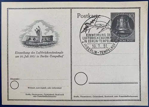 Berlin (West) 1951 Nr P24 Ersttagssonderstempel